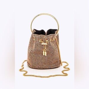 Peach Rhinestone Covered Bucket Swing Handle Handbag